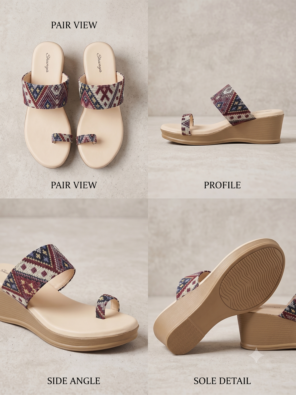 Shunya Trendy Cherry Wedges Sandals for Women | Ethnic Geometric Print Platform Wedge Heels | Stylish Daily Wear & Festive Party Wear Footwear for Women and Girls