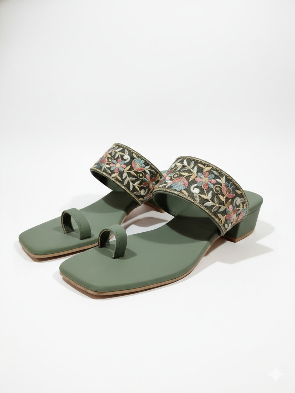 Shunya Women Embroidered Green Block Heel Sandals for Women – Festive Ethnic wear Footwear