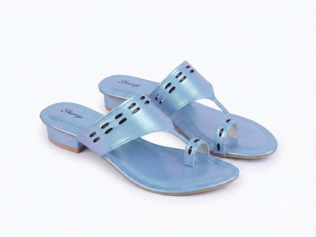 Shunya Women Blue Iridescent Toe-Ring Flat Sandals