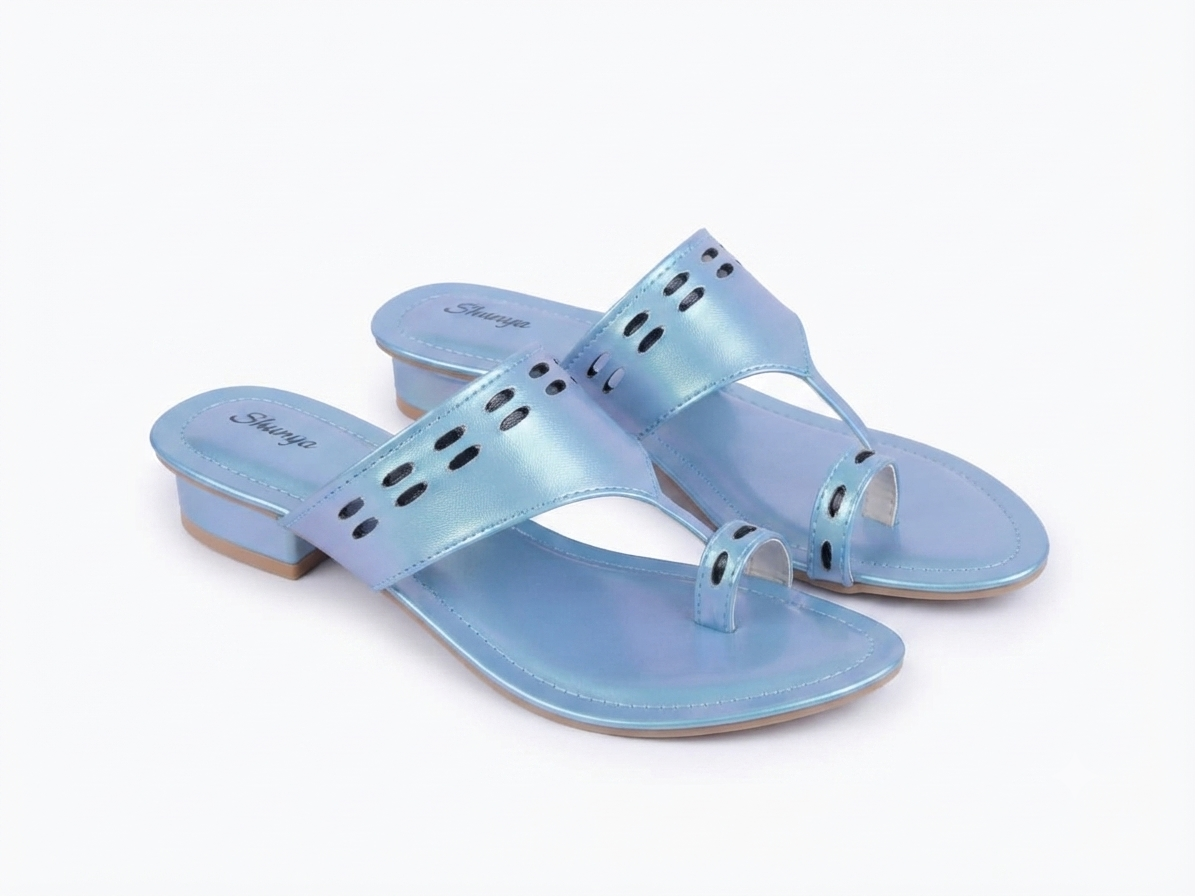 Shunya Women Blue Iridescent Toe-Ring Flat Sandals