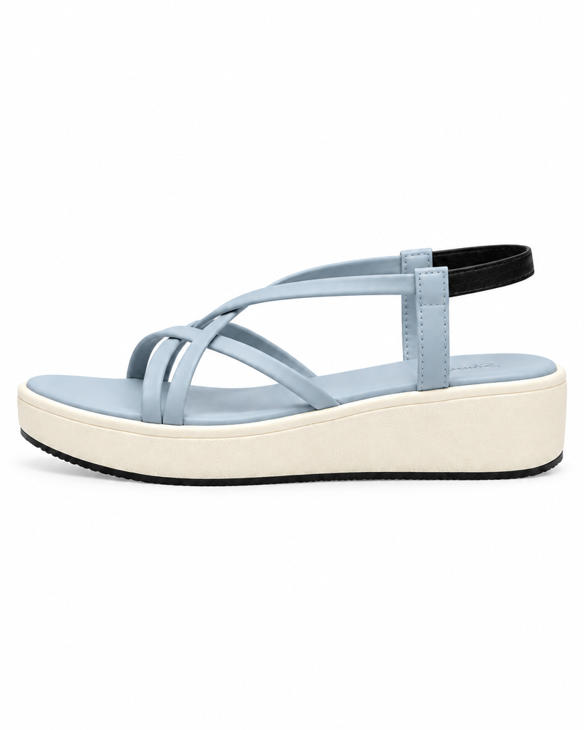 Shunya Women's Blue Strappy Crisscross Slingback Platform Wedges