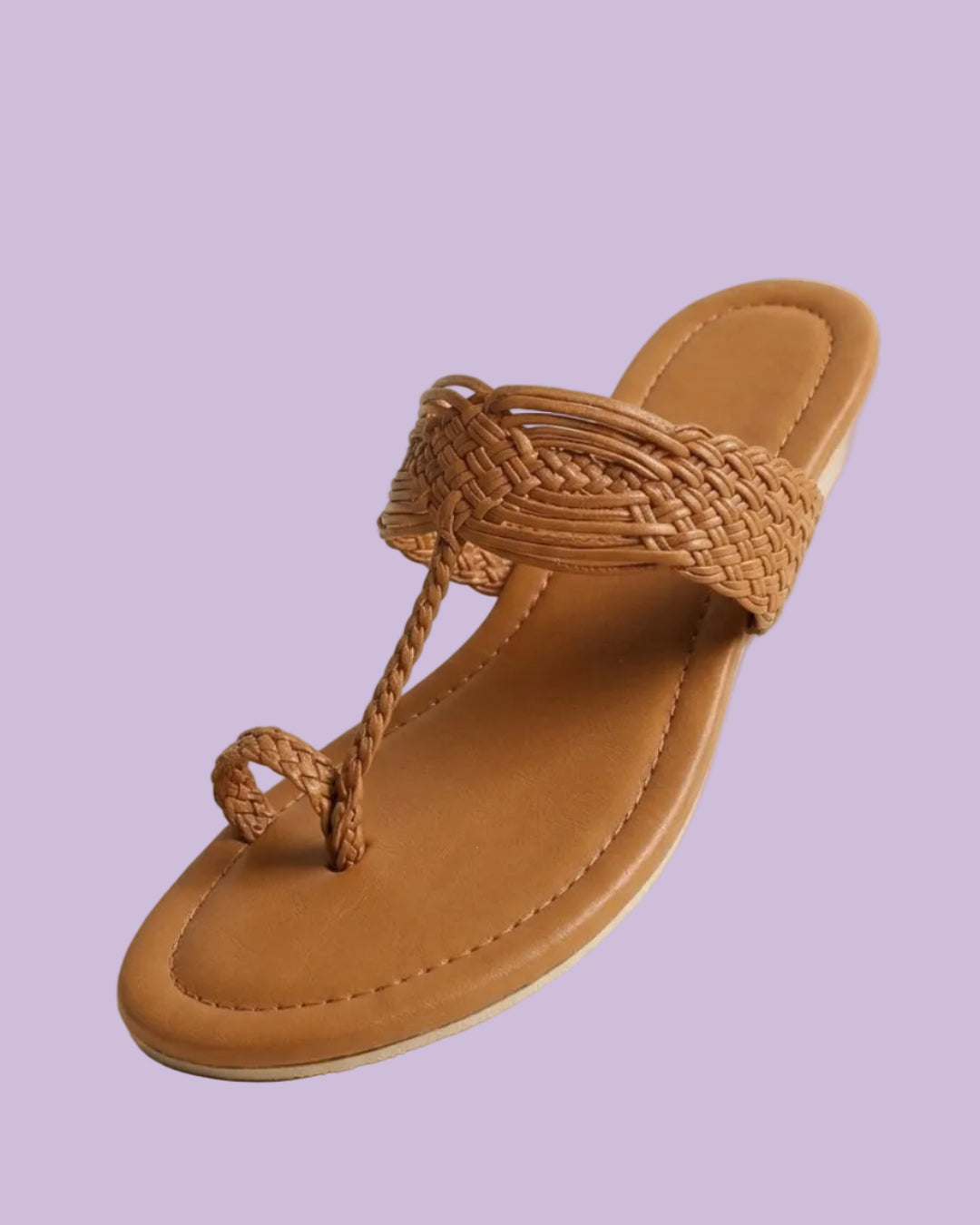 Shunya Elegant Handwoven Tan Sandals for Women | Braided Strap Flat Thong Sandals | Summer Casual Beach Footwear