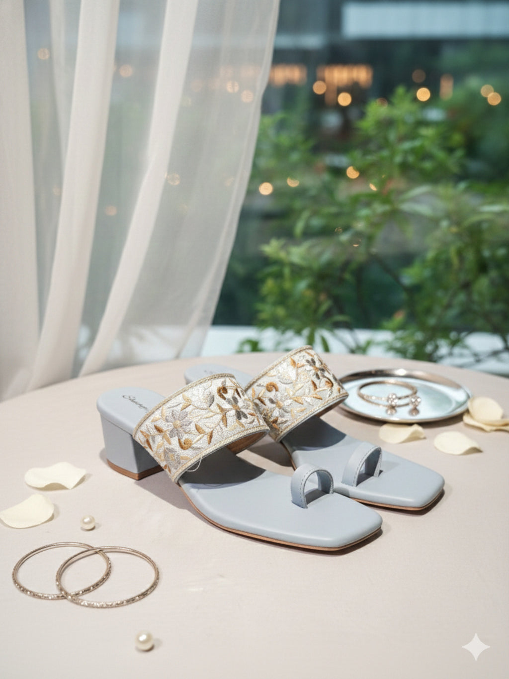Shunya Women Embroidered Blue Block Heel Sandals for Women – Festive Ethnic wear Footwear