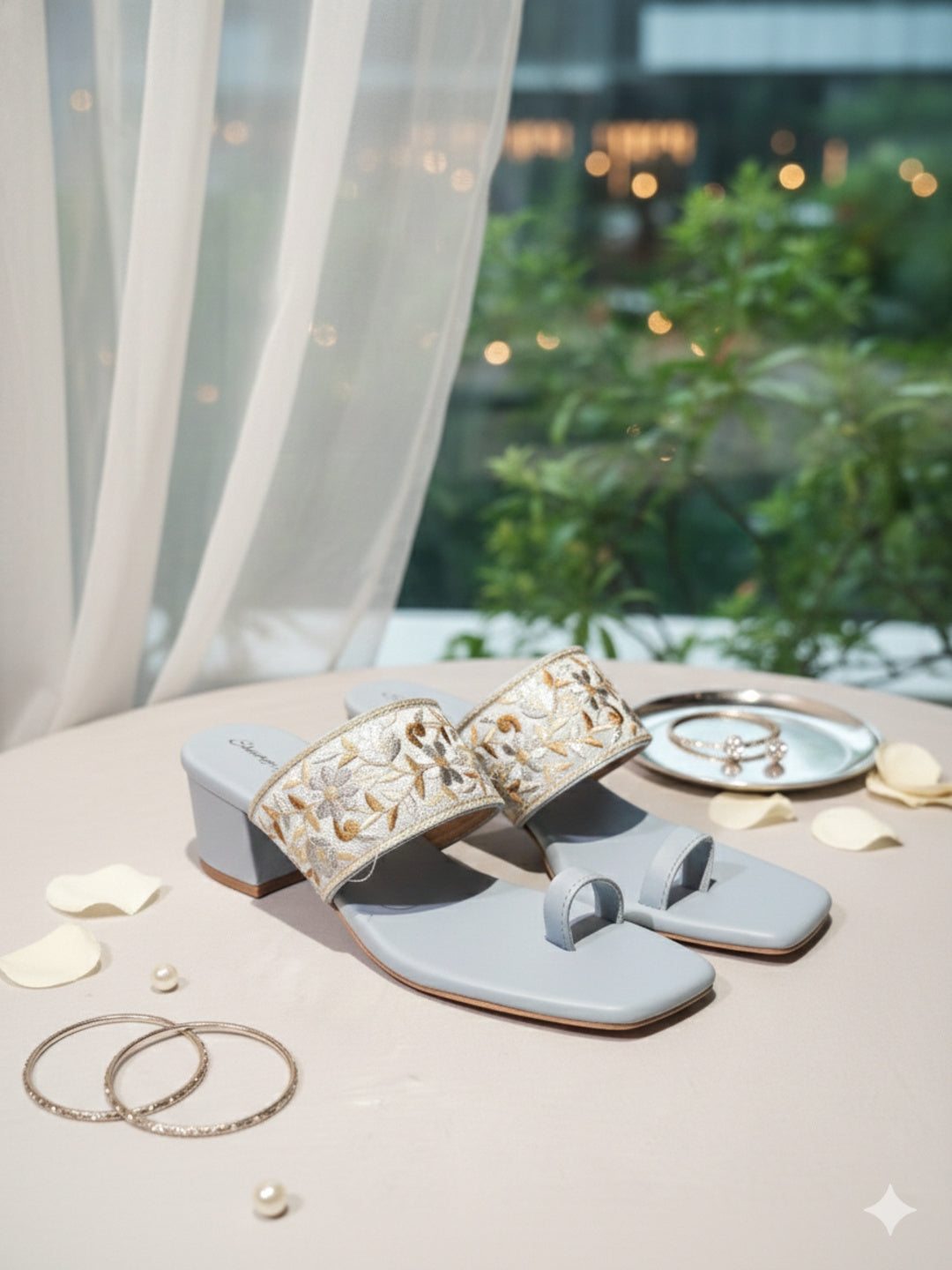 Shunya Women Embroidered Blue Block Heel Sandals for Women – Festive Ethnic wear Footwear