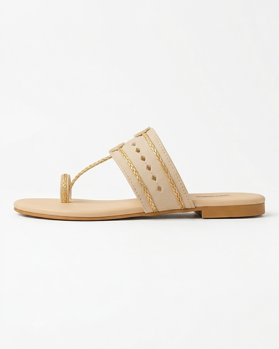 Classic Ivory Embellished Kolhapuri Flats