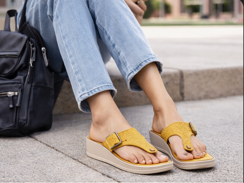 Mustard Yellow Textured Platform Toe-Ring Sandals with Buckle Detail