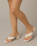 Shunya Footwear Comfortable Formal Wear Cream Square Toe Block Heeled Sandal