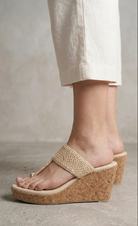Beige Braided Toe Ring Wedge Sandal