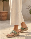 Sage Green Textured Platform Toe-Ring Sandals with Buckle Detail