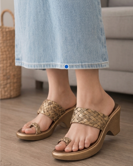 Shunya Footwear Comfortable Antique Ethnic Wear Casual One Toe ring Open toe Wedge Sandal