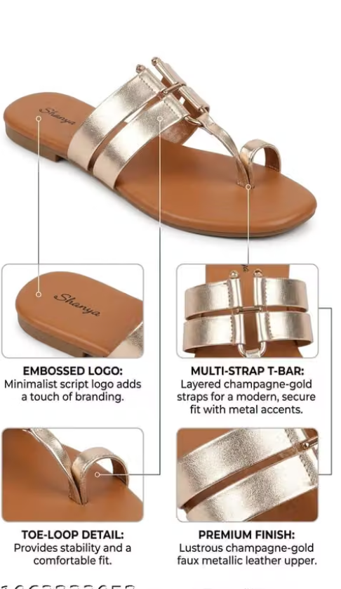 Stylish Metallic Rose Gold One-Toe Flat Sandals for Women | Trendy Casual & Festive Toe-Ring Chappals