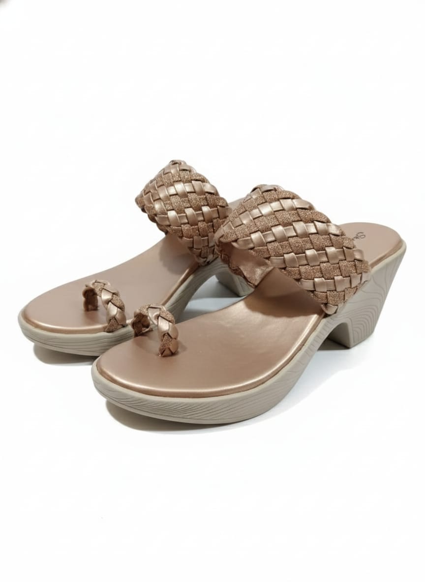 Shunya Footwear Comfortable R. Gold Ethnic Wear Casual One Toe ring Open toe Wedge Sandal