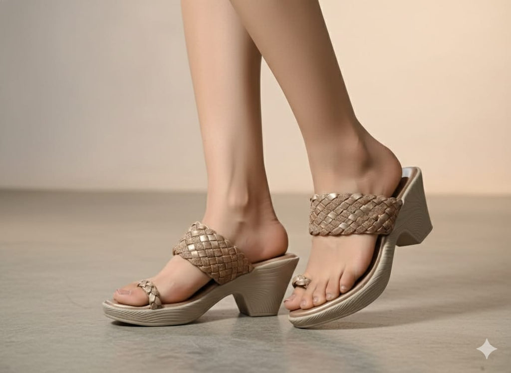 Shunya Footwear Comfortable R. Gold Ethnic Wear Casual One Toe ring Open toe Wedge Sandal
