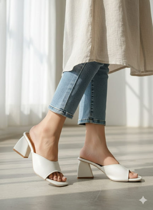 Elegant Ivory Triangle Block Heel Slip-Ons