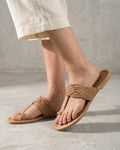 Shunya Elegant Handwoven Tan Sandals for Women | Braided Strap Flat Thong Sandals | Summer Casual Beach Footwear