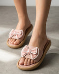 Shunya Stylish Women's Peach Bow Platform Sliders | Comfortable Cushion Sole Sandals for Girls | Trendy Daily Wear Fashion Flip-Flops