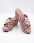 Shunya Women’s Stylish Peach Wedge Sandals | Comfortable Floral Embellished Partywear Platform Heels for Girls & Women