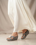 Shunya Women’s Stylish Grey Wedge Sandals | Comfortable Floral Embellished Partywear Platform Heels for Girls & Women