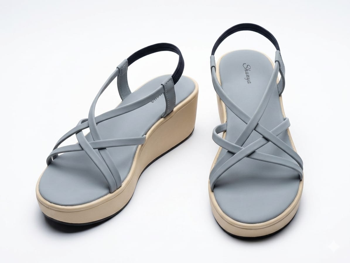 Shunya Women's Blue Strappy Crisscross Slingback Platform Wedges