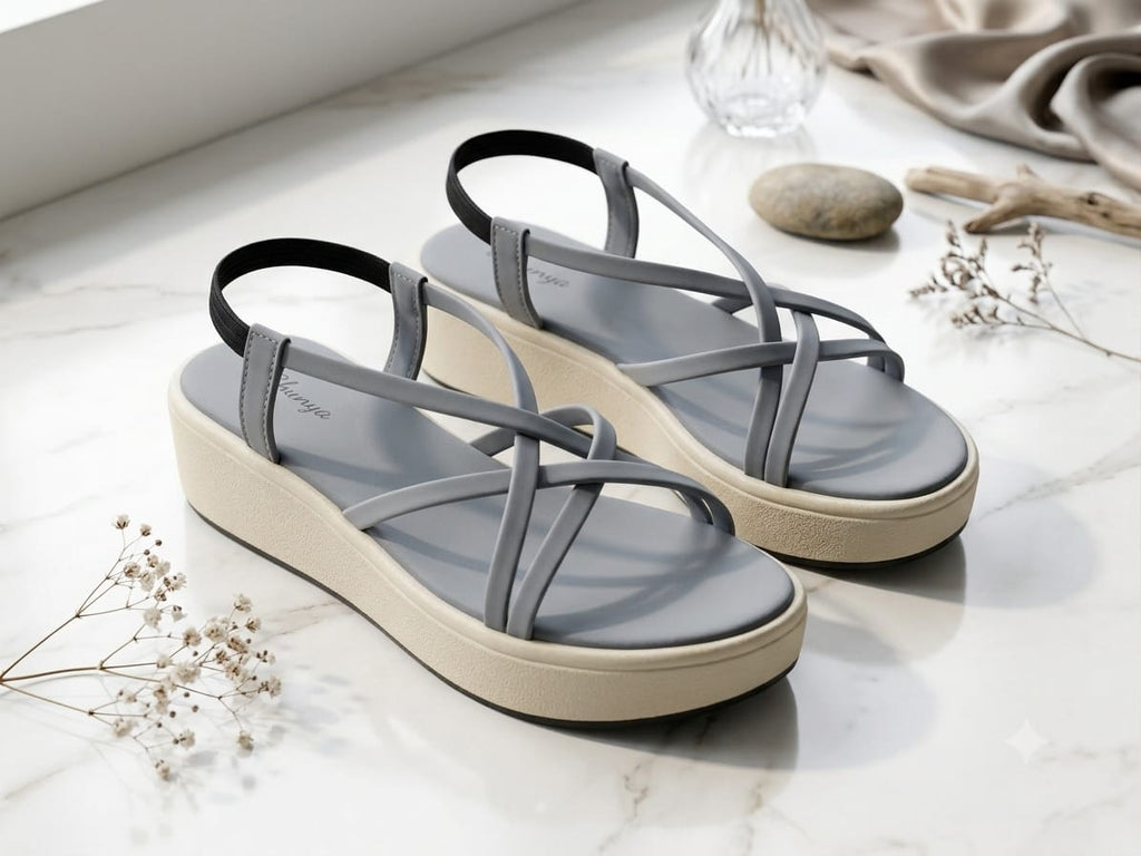 Shunya Women's Blue Strappy Crisscross Slingback Platform Wedges