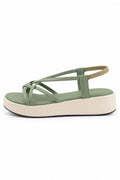 Shunya Women's Green Strappy Crisscross Slingback Platform Wedges