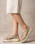 Shunya Women's Green Strappy Crisscross Slingback Platform Wedges