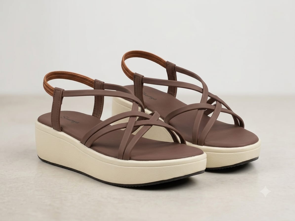Shunya Women's Brown Strappy Crisscross Slingback Platform Wedges