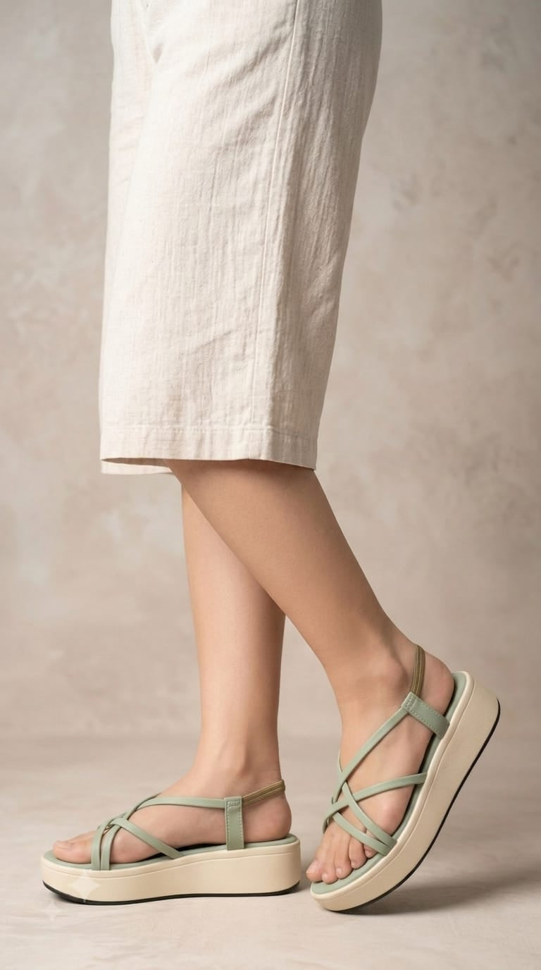 Shunya Women's Green Strappy Crisscross Slingback Platform Wedges
