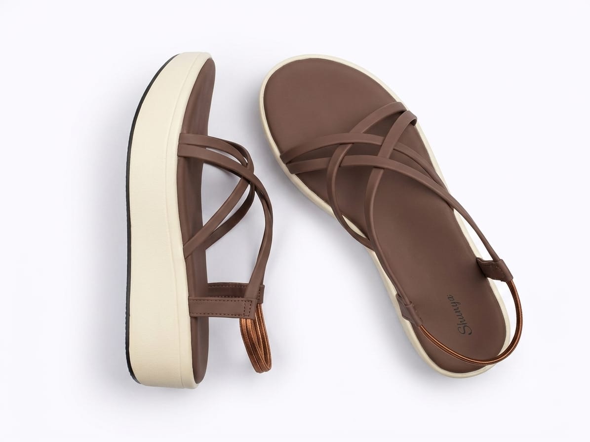 Shunya Women's Brown Strappy Crisscross Slingback Platform Wedges