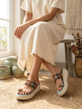 Shunya Women Sea Green & Gold-Toned Embellished Platform Wedges