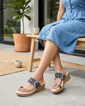 Shunya Trendy Blue Wedges Sandals for Women | Ethnic Geometric Print Platform Wedge Heels | Stylish Daily Wear & Festive Party Wear Footwear for Women and Girls