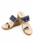 Trendy Blue Wedges Sandals for Women | Ethnic Geometric Print Platform Wedge Heels | Stylish Daily Wear & Festive Party Wear Footwear for Women and Girls