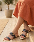Shunya Women's Blue & Multicolor Designer Flat Sandals | Comfortable Square Toe Daily Wear Sandals
