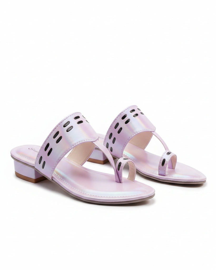 Shunya Women Pink Iridescent Toe-Ring Flat Sandals