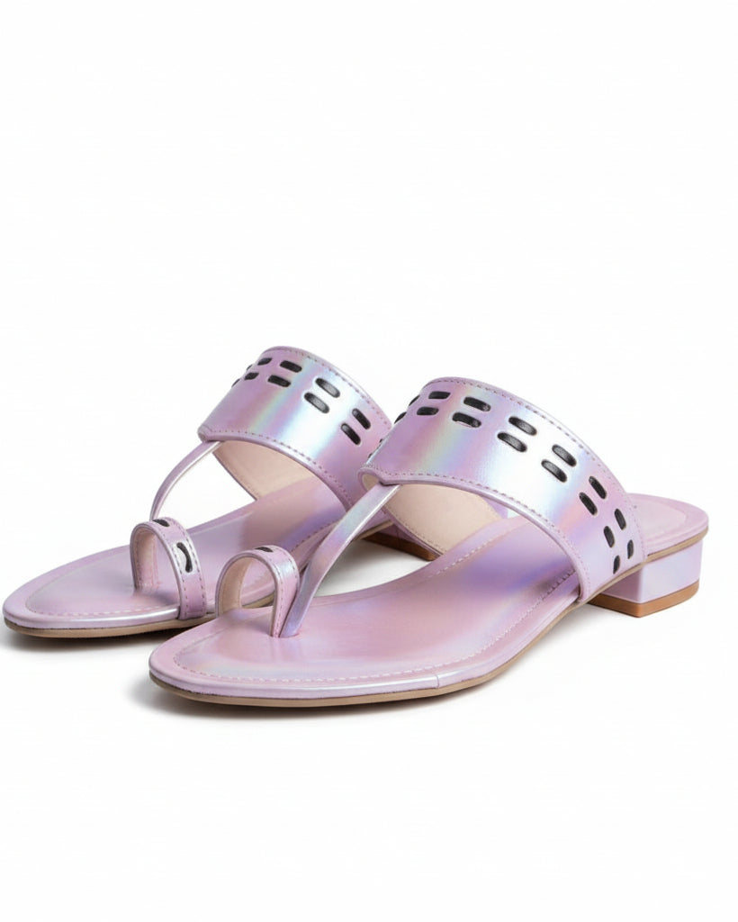 Shunya Women Pink Iridescent Toe-Ring Flat Sandals
