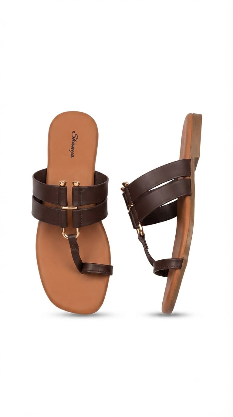 Stylish Brown & Tan Toe-Ring Flat Sandals For Women | Daily Wear Comfort Daily Slippers & Fancy Sandals For Girls