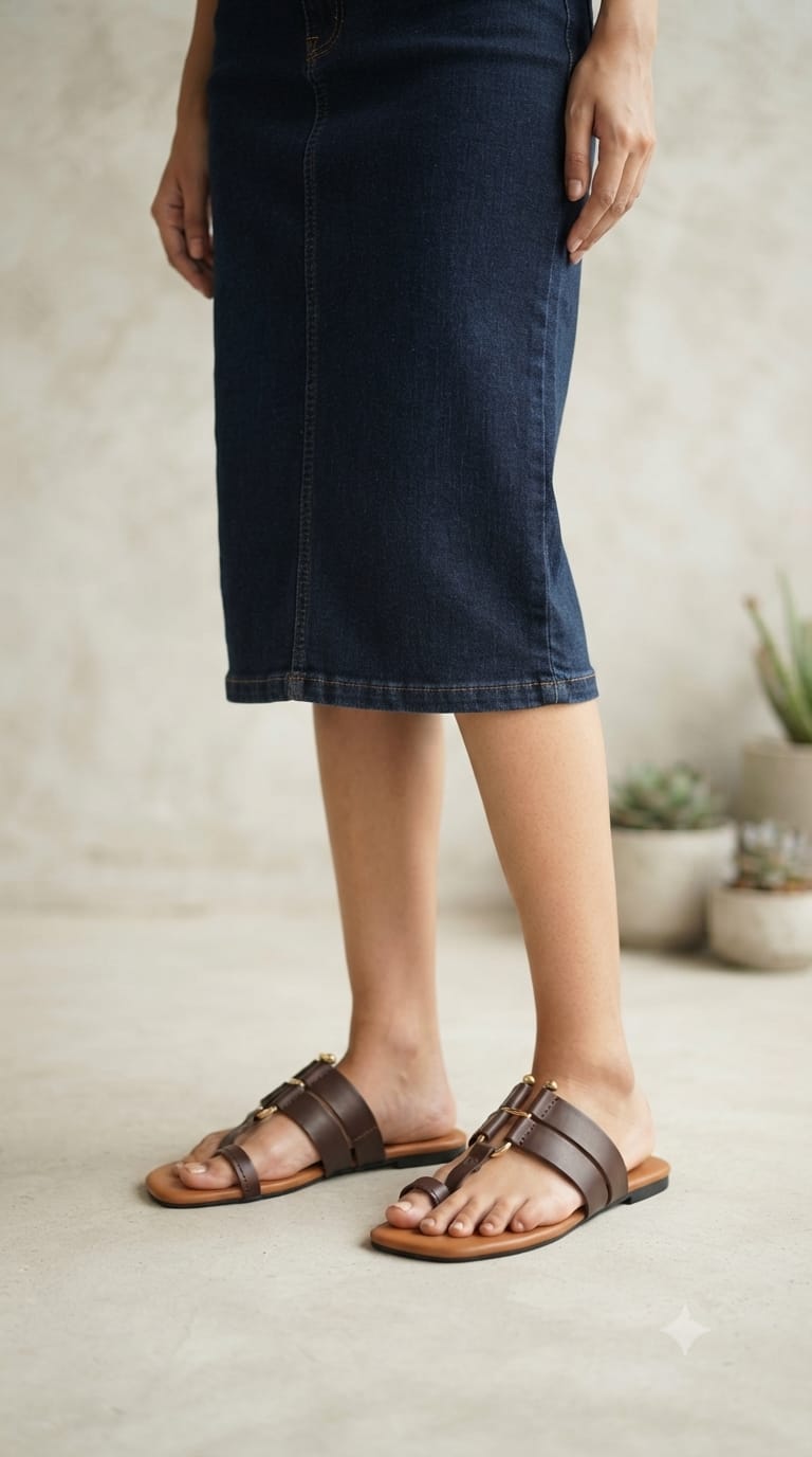 Stylish Brown & Tan Toe-Ring Flat Sandals For Women | Daily Wear Comfort Daily Slippers & Fancy Sandals For Girls