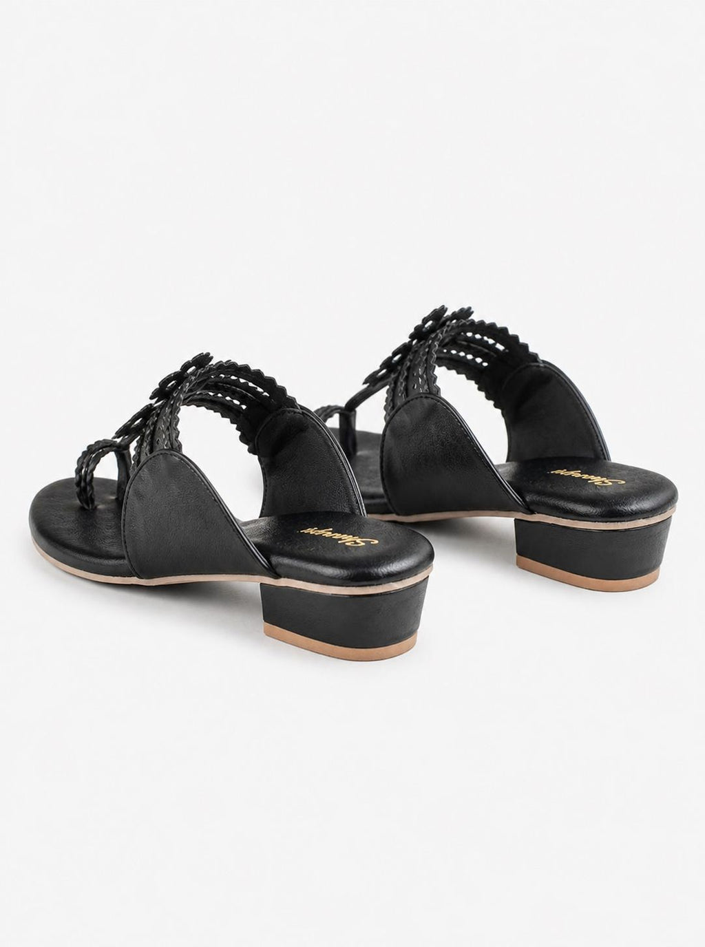 Shanya Women's Black Toe Ring Kolhapuri Block Heel Sandals for Women & Girls | Traditional Ethnic Slip-On Low Heels Footwear