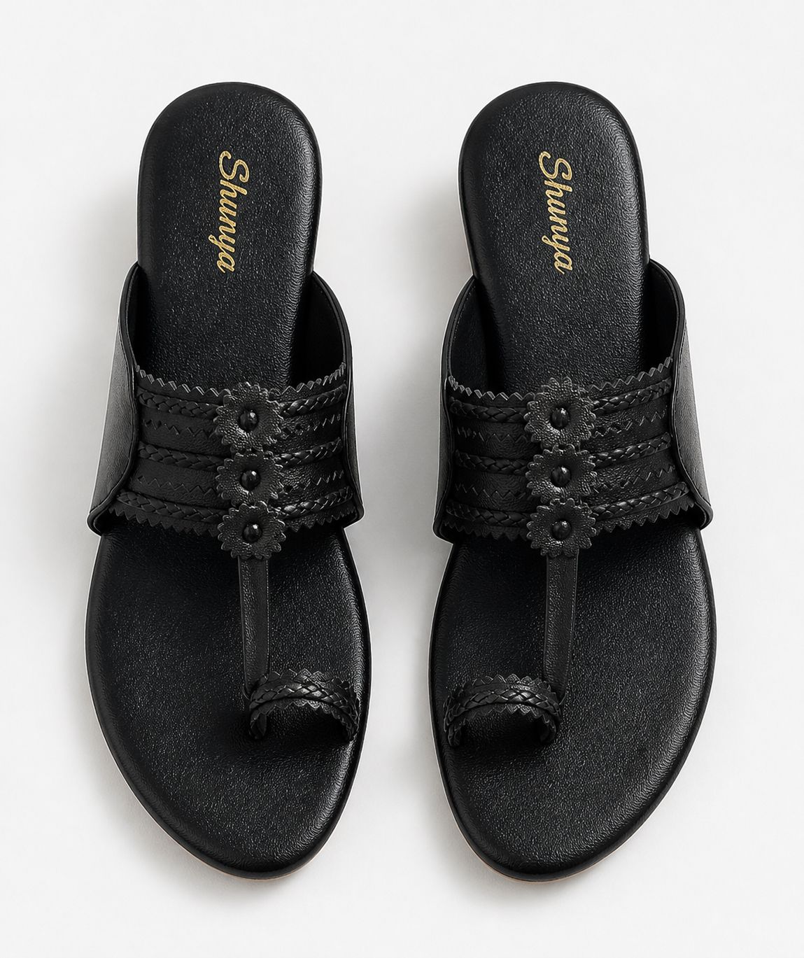 Shanya Women's Black Toe Ring Kolhapuri Block Heel Sandals for Women & Girls | Traditional Ethnic Slip-On Low Heels Footwear