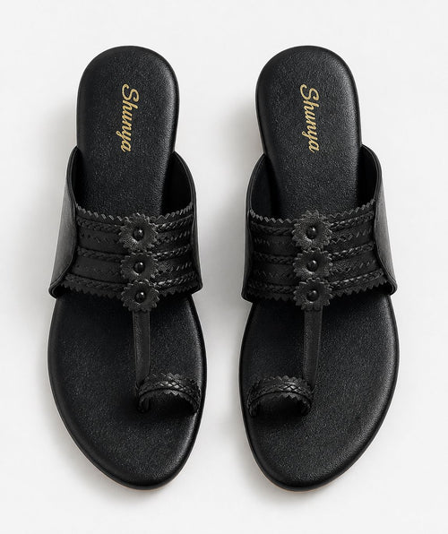 Black Kolhapuri Low Block Heels
