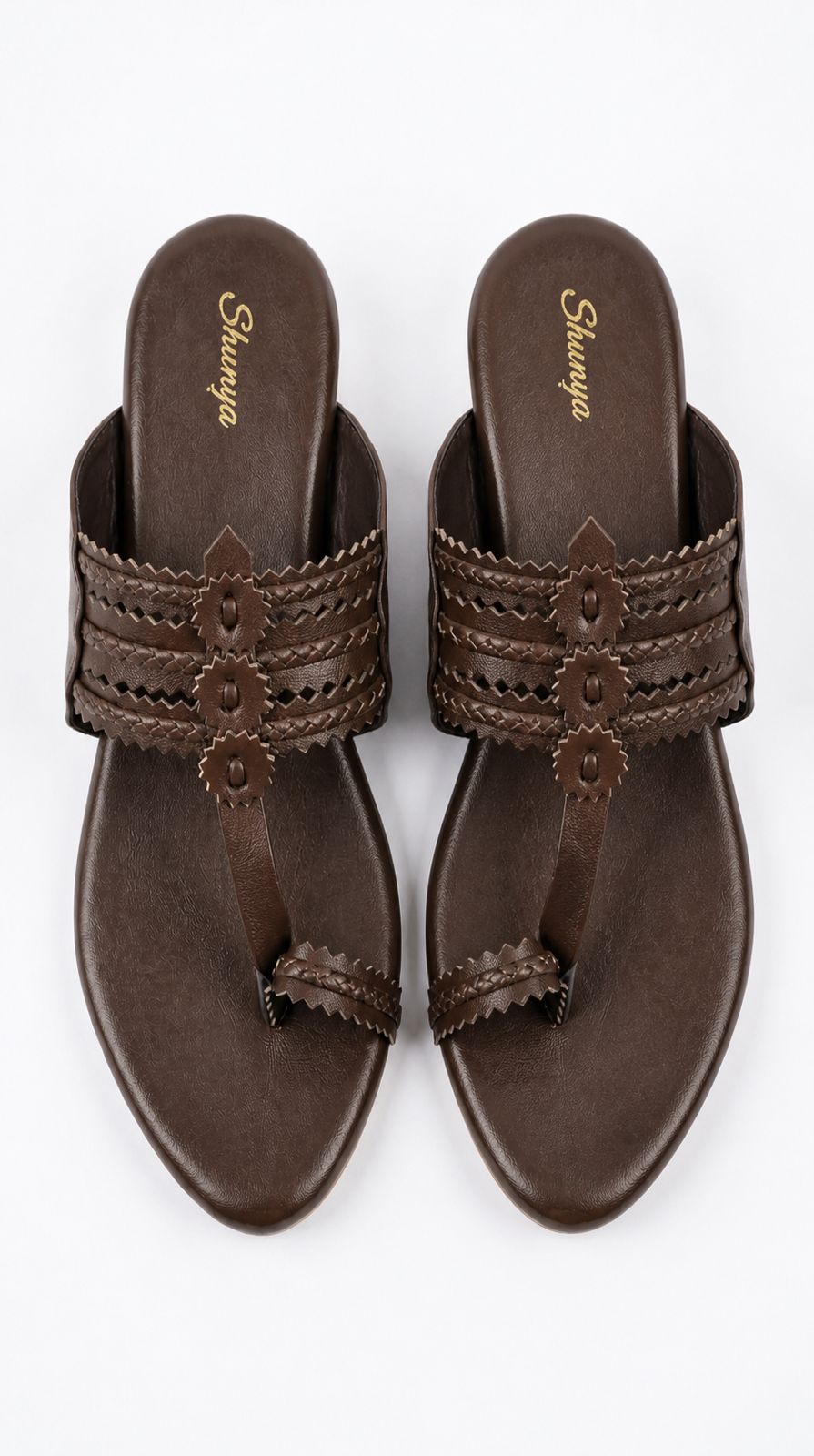 Shanya Women's Brown Toe Ring Kolhapuri Block Heel Sandals for Women & Girls | Traditional Ethnic Slip-On Low Heels Footwear