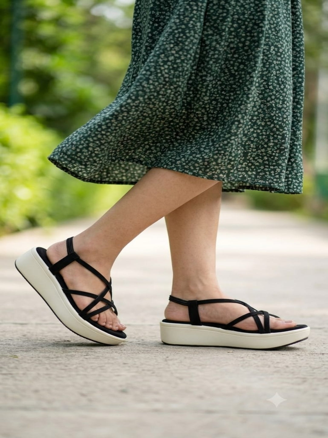 Shunya Women's Black Strappy Crisscross Slingback Platform Wedges