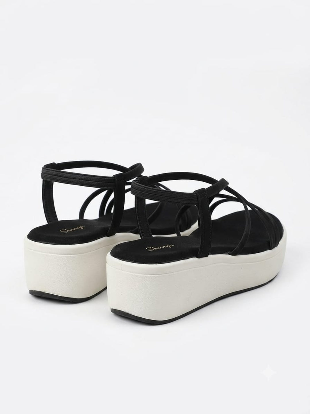 Shunya Women's Black Strappy Crisscross Slingback Platform Wedges