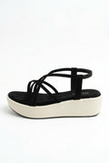 Shunya Women's Black Strappy Crisscross Slingback Platform Wedges