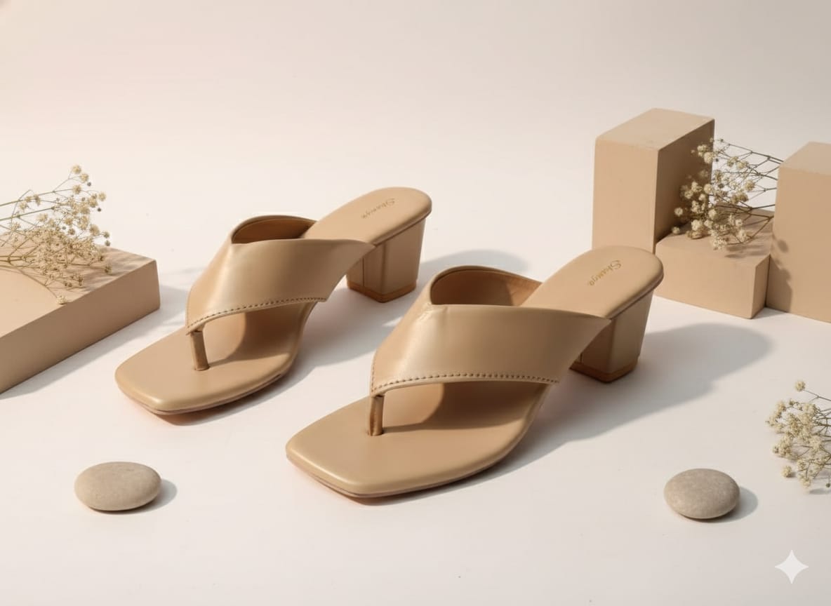 Shunya Footwear Comfortable Formal Wear Gold Square Toe Block Heeled Sandal