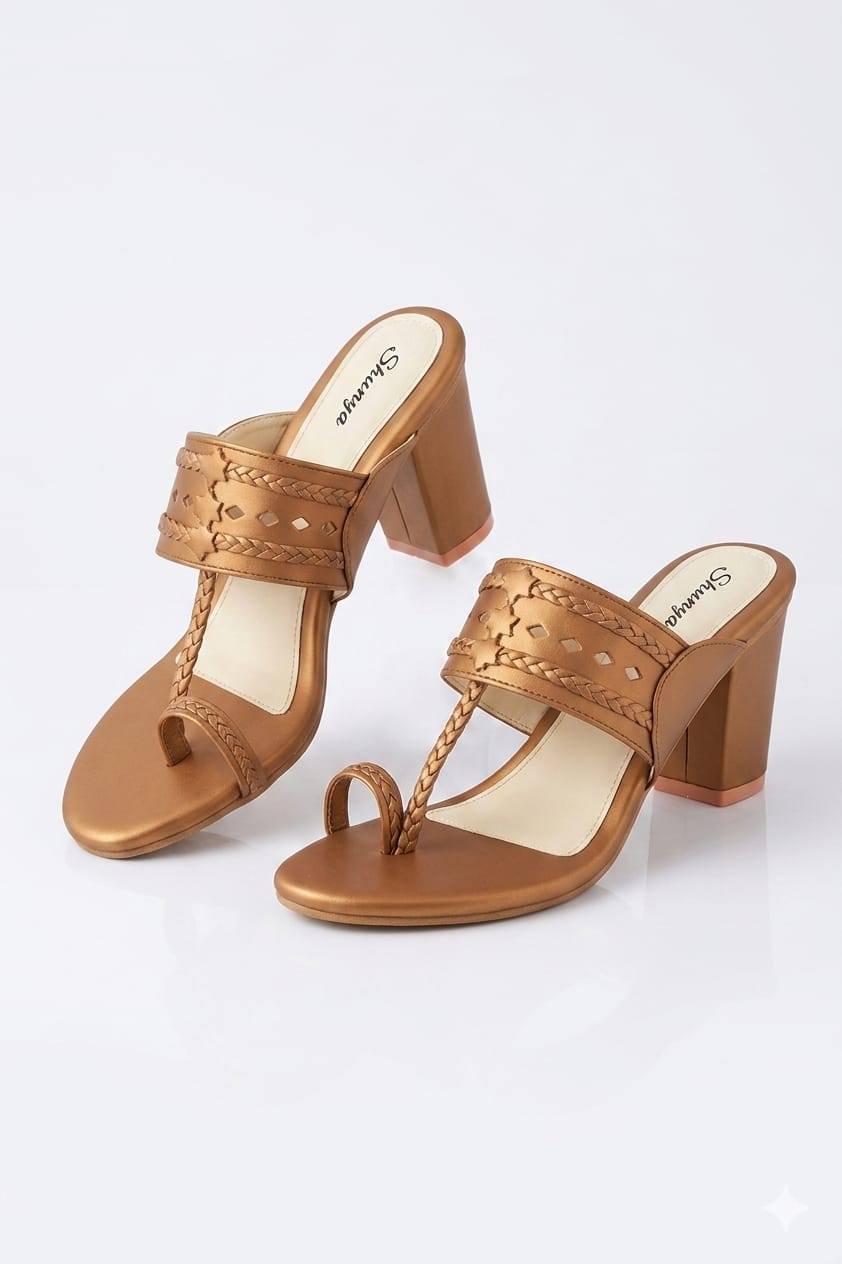 Copper Cut-Out Kolhapuri Block Heels