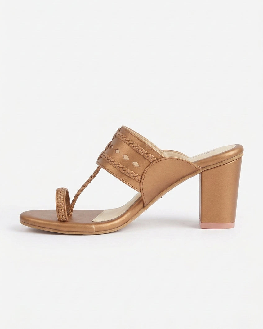 Copper Cut-Out Kolhapuri Block Heels