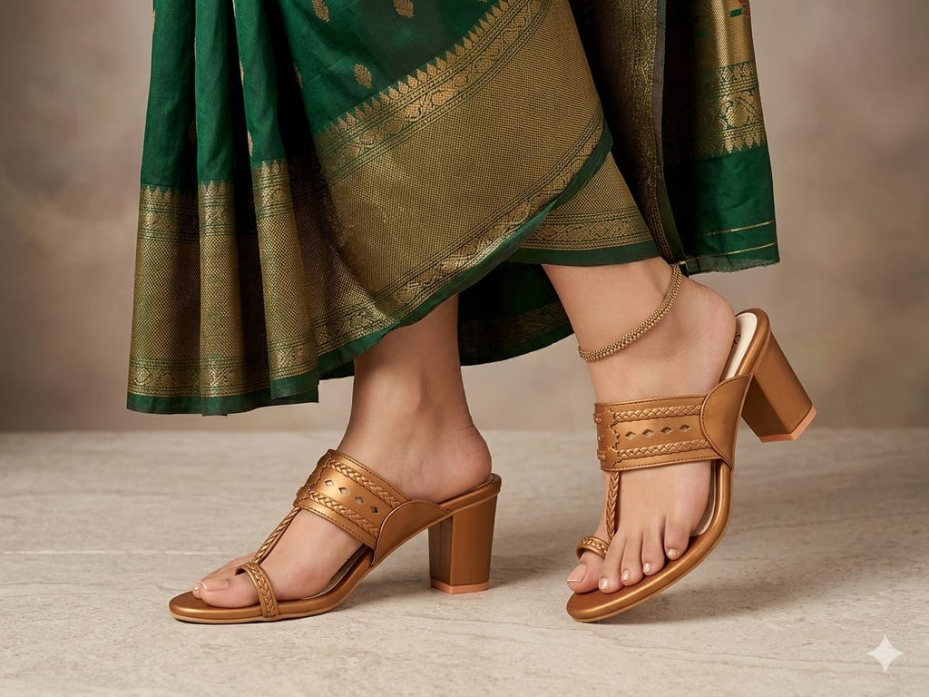 Copper Cut-Out Kolhapuri Block Heels