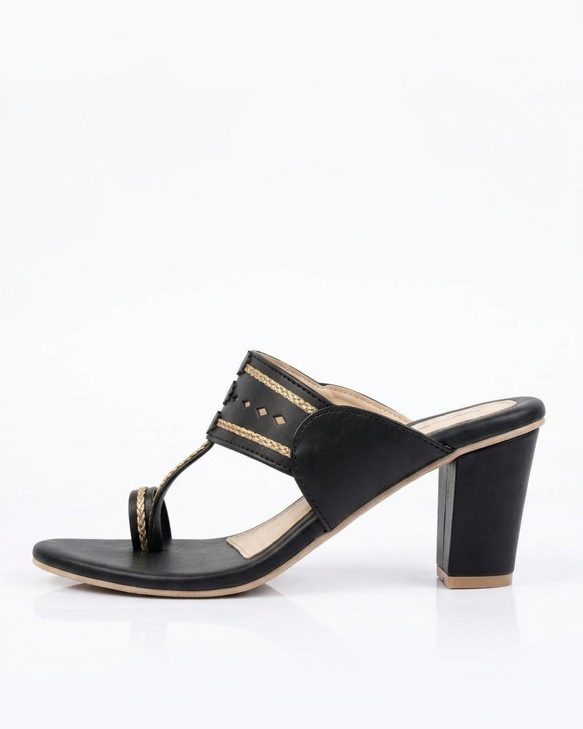 Black Cut-Out Kolhapuri Block Heels
