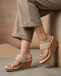 Beige Braided Toe Ring Wedge Sandal